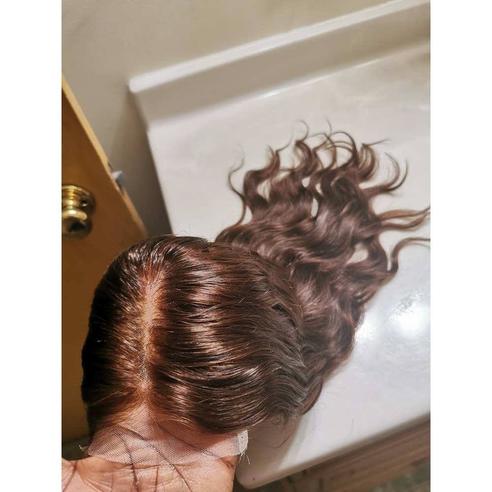 Quality European Brown Straight/Wavy Human Hair Glueles Closure Wig 17" Handmade